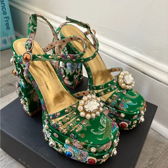 Floral Embellished Green Heels - Picture 9 of 11